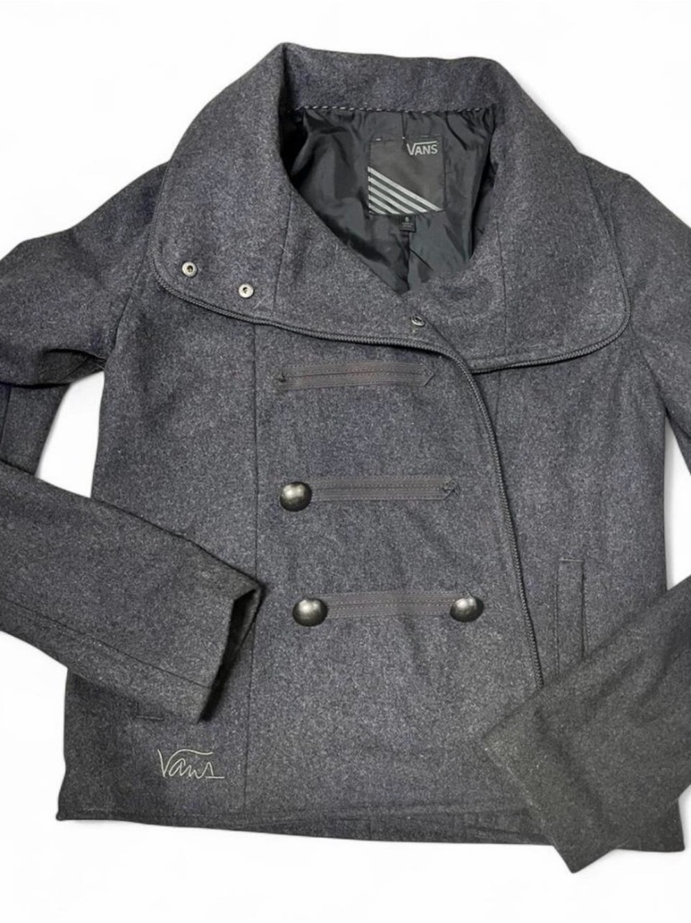 Vans Charcoal Gray Double-Breasted Wool-Blend Peacoat